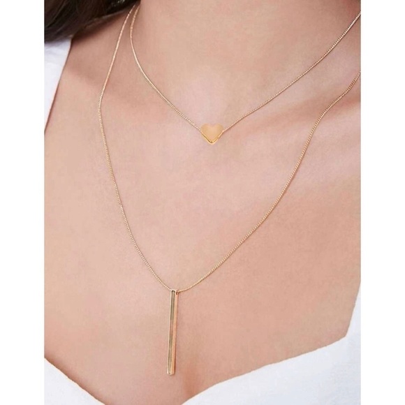Gold Heart & Bar Layered Necklace - Picture 1 of 2